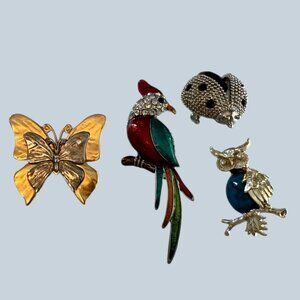Brooch Lot Premier Design Butterfly, Ladybug, Parrot Bird, Gerry's Owl, Lot of 4